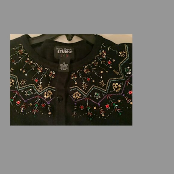 Designer Originals Studio cotton cardigan Sweater -Black Christmas, Size XL - Picture 2 of 9